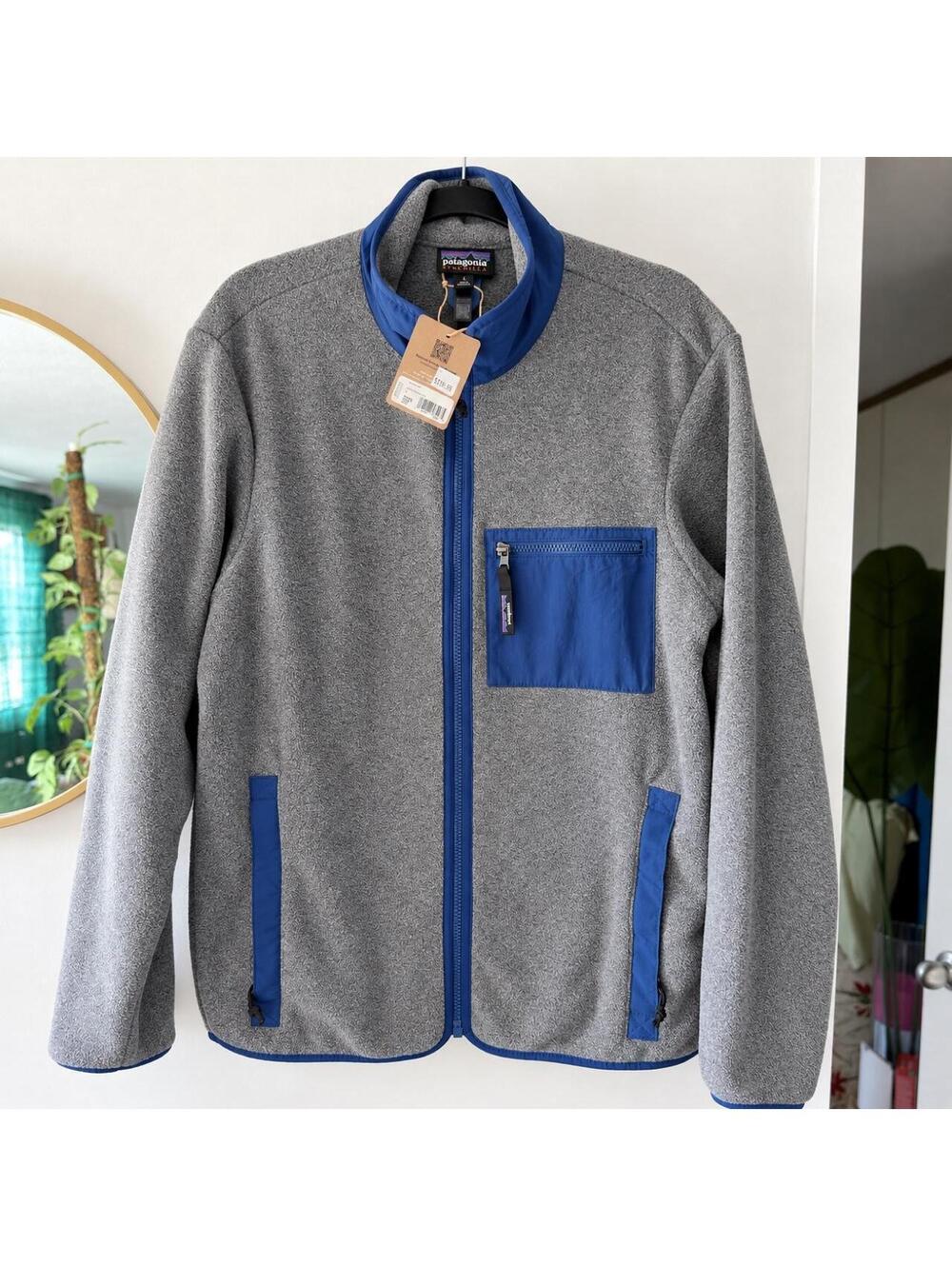 Patagonia Men’s Synchilla Fleece Jacket Nickel Gray Clement Blue Full Zip